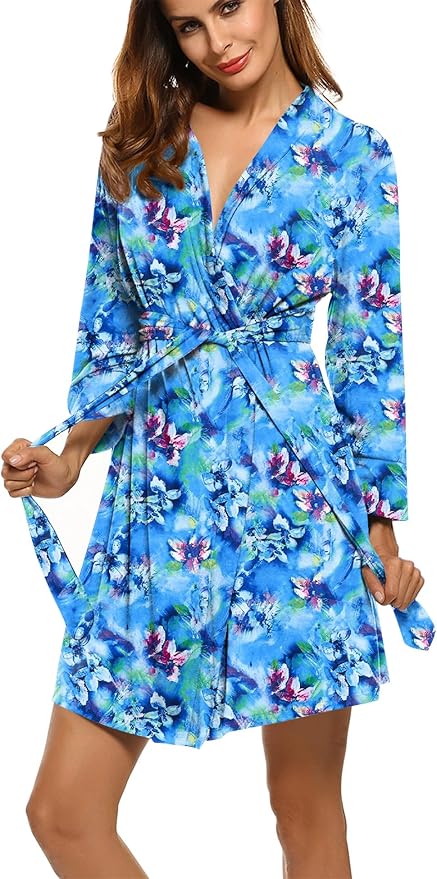 HOTOUCH Womens Robe Lightweight Short Knit Bathrobe Soft Ladies Sleepwear with Pockets