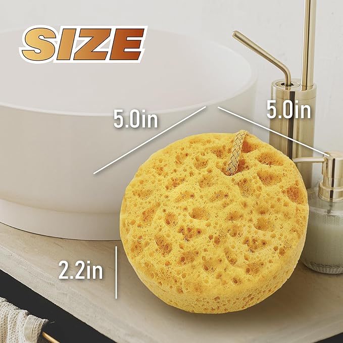 myHomeBody Bath Sponge, Foam Loofah, Body Scrubber for Bathing, Exfoliating Shower Pouf for Shower – Large Size, Lots of Lather, Round, 2 Pack