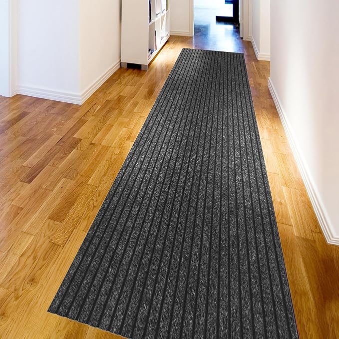 Ottomanson 2' x 21' Hallway Runner with Scraper Pile Extra Durable Non-Slip Rug Mat for Indoor & Outdoor Use - Ideal for Kitchen, Entryway, Patio & Garage - High-Traffic Carpet, Black