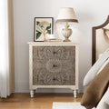 COSIEST 3 Drawers Nightstand, Accent Dresser, 29'' Tall Wood Vintage Small Accent Chest, Bedside Table,Bedroom Furniture for Home, Entryway (Lotus Pattern)