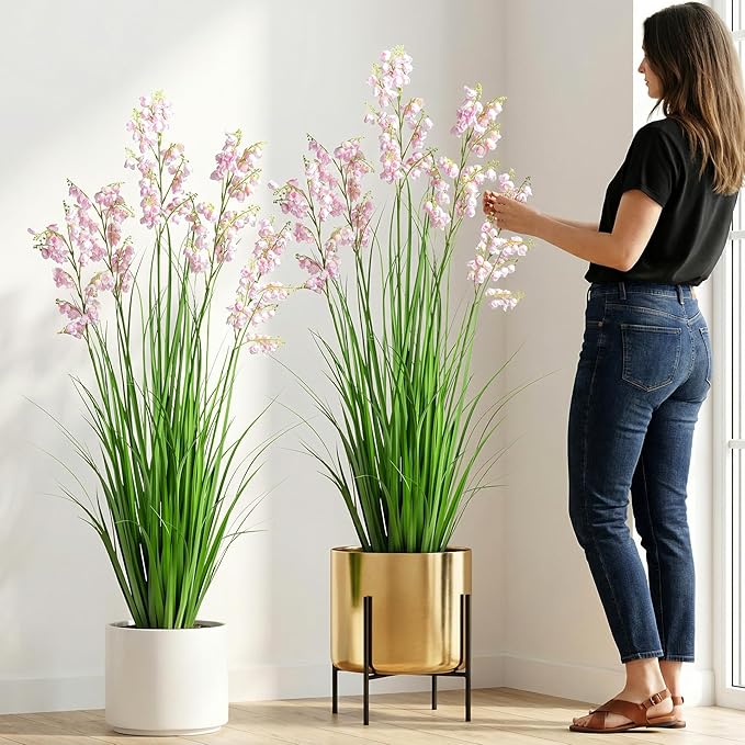Green Onions Home Decor Fake Plants Lily of The Valley Snake Plant Home DéCor Accents Artificial Grass Room Decor Artificial Plants Indoor Artificial Grass 47" 2PCS（Pink）