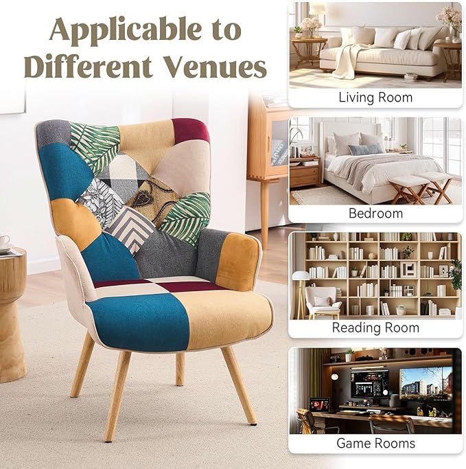 Joysoul Living Room Accent Chair Modern High Back Arm Chair, Colorful Plaid Bohemian Style Chairs for Bedroom Waiting Room