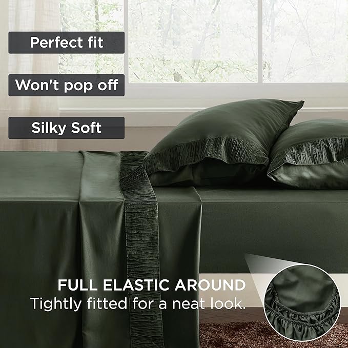 Bedsure Queen Sheet Set - 4 Pieces Soft Queen Size Sheets - Breathable & Cooling - Hotel Luxury - Easy Care Polyester Microfiber Bedding for Women, Men, Olive Green