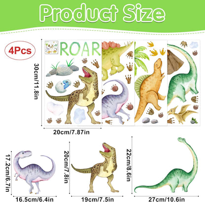 Dinosaur Wall Decals Glow in The Dark Dinosaur Wall Stickers Watercolor Dinosaur Decal Large Removable Vinyl Dino Wall Decals for Boys Bedroom Kids Girls Nursery Playroom Living Room Wall Decor Green