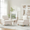 VKNOW Mid-Century Accent Chairs Set of 2, No Tools Assembly Required, Modern Upholstered Polyester Armchairs for Living Room & Bedroom, Comfortable Reading Chairs with Wood Legs, Beige