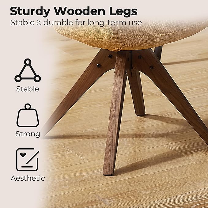 Zouron Mid Century Modern Accent Chair with Wooden Legs, Upholstered Swivel Chair No Wheels, Side Accent Armchair Vanity Chair for Small Space Home Office Living Room Bedroom, Yellow
