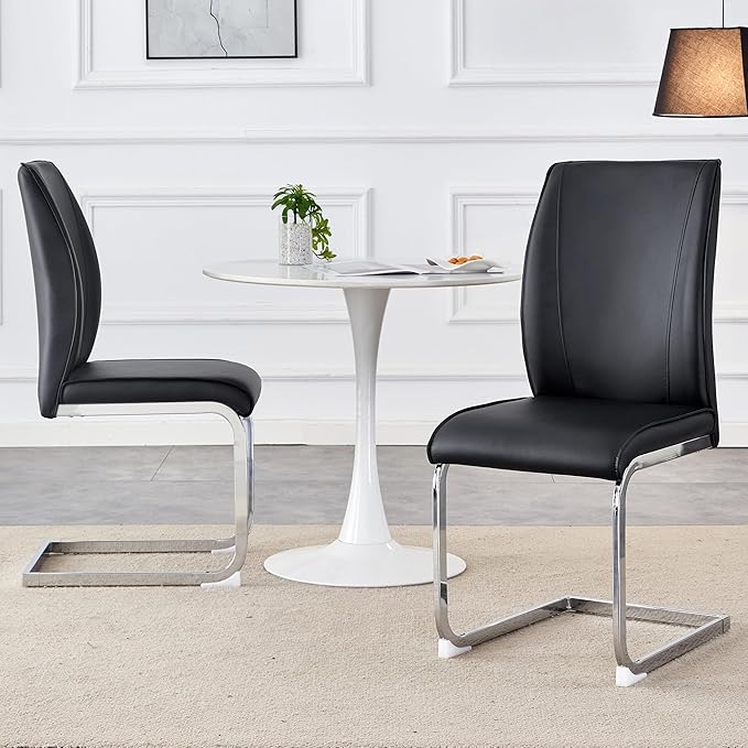 Dining Chairs Set of 4,Black Faux Leather Dining Chairs,Upholstered Kitchen Chairs with High Back,Modern Armless Side Chairs with Sturdy Chrome Plated Metal Legs for Living Room