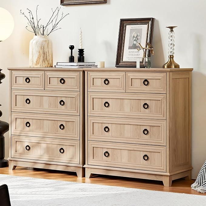 Farmhouse 5 Drawer Dresser for Bedroom, 33.2" Tall Small Dressers & Chest of Drawers, Rustic Wood Dresser with Metal Handle, Storage Organizer Closet for Living Room, Hallway, Entryway