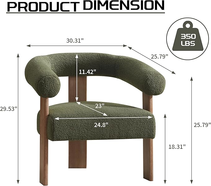 VKNOW Accent Chair Living Room Chair, Modern Upholstered Arm Chair with Solid Wood Legs, Comfy Barrel Accent Chair for Living Room, Bedroom, Green