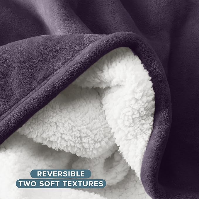 Bare Home Sherpa Fleece Blanket - King Size - Blanket for Bed, Sofa, and Couch - Warm & Lightweight - Fluffy & Soft - Reversible (King, Eggplant)