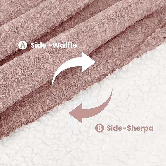 Heated Blanket Electric Blanket Twin Waffle, 62x84 Inches Sherpa Fleece Fast Heating Blanket 6 Heating Levels & 10 Hours Auto Off ETL Certification, Pink Twin