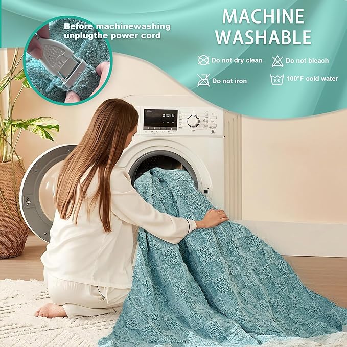Electric Blanket, Heated Blanket with 6 Heat Levels & 10 Hours Auto Off, Soft Checked Flannel Fast Heating Blanket with ETL & FCC Certification (Green, 84"X90")
