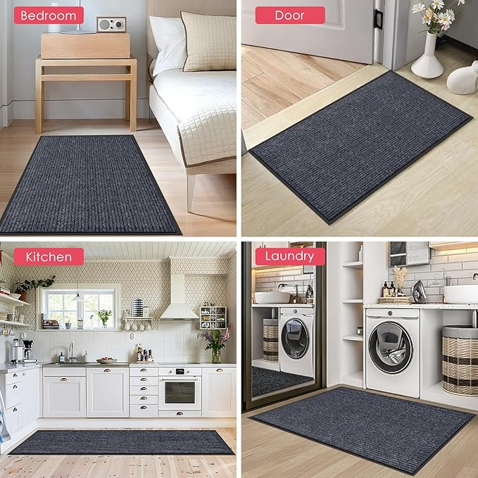 Kuyal Front Door Mat, 3'x5' Indoor Outdoor Entrance Mat, Commercial Floor Mats Inside Outside Entrance, Heavy Duty Durable Welcome Mats, Rubber Backing Non Slip Outdoor Mats for Entryway,Dark Gray