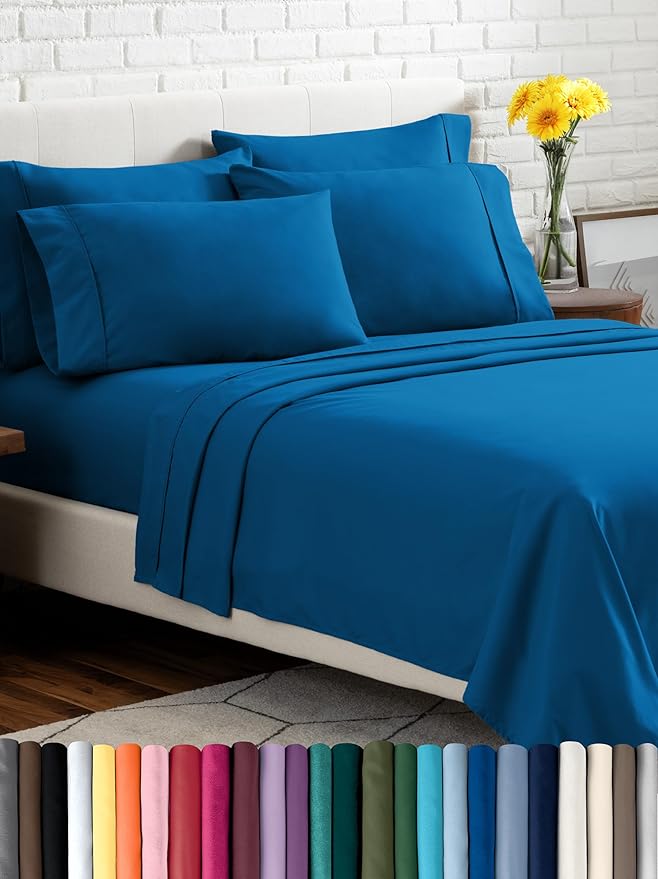 Bare Home Hotel Luxury Twin Sheet Set, Extra Soft - 4 Piece Set - Deep Pockets - Easy Fit - Cooling & Breathable - Wrinkle, Fade, Stain Resistant - Includes 2 Pillowcases (Twin, Medium Blue)