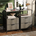 VINGLI Night Stand Set 2 with Charging Station, Fluted Grey Night Stand Set of 2, Gray Nightstand with Drawers Fabric, Grey Bedside Tables/End Tables for Bedroom, 14.96" W*11.81" D*23.78" H