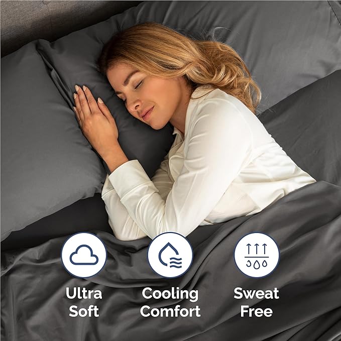 Full 6 Piece Sheet Set - Cooling, Comfy & Breathable - Hotel Luxury Bedding, Includes Fitted Sheet for Women, Men, Kids and Teens - 1 Flat, 1 Fitted Sheet, 4 Pillowcases with Deep Pockets - Charcoal