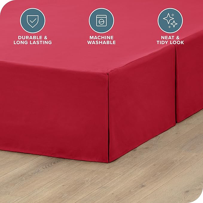 Bare Home Queen Bed Skirt - 15-Inch Tailored Drop Easy Fit - Bed Skirt for Queen Beds - Center & Corner Pleats (Queen, Red)
