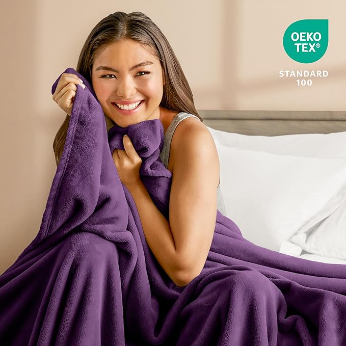 Bare Home Fleece Blanket - Full/Queen - Ultra-Soft Lightweight for Bed, Sofa, and Couch - Luxury Microplush - Cozy Warm Blanket (Full/Queen, Plum)