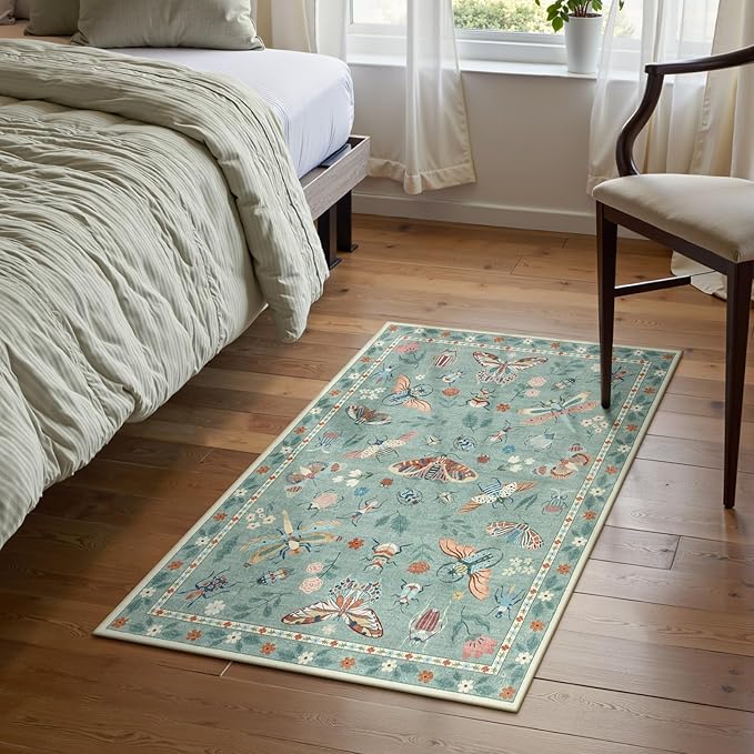 Lahome Insect Washable Rug, 2x3 Kitchen Rugs for Entryway Bathroom, Soft Door Mat Indoor Entrance Ultra-Thin, Small Non-Slip Throw Carpet for Bedroom Entry, Green