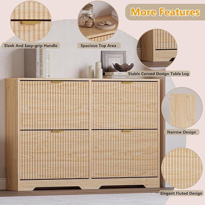 Large Shoe Cabinet for Entryway, Shoe Rack Cabinet with 4 Flip Drawer and Adjustable Shelves for Small Apartment, Foyer