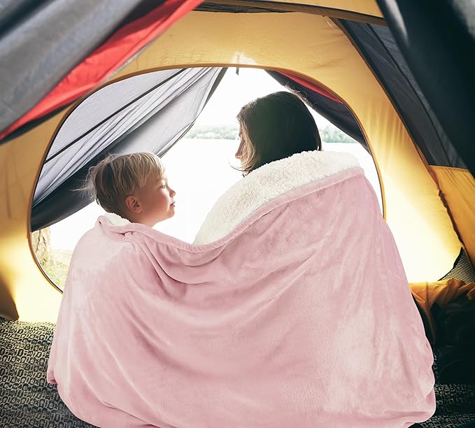Utopia Bedding Sherpa Blanket Queen Size (Pink, 90x90 Inches) - Soft Lightweight Plush Fleece Reversible Blanket for Bed, Sofa, Couch, Camping and Travel