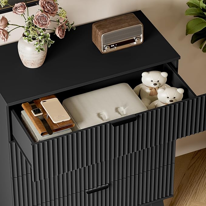 39" Tall Dresser for Bedroom, 4-Drawer Fluted Chest of Drawers, Modern Wood Highboy with Deep Storage, Metal Slides & Handles, Anti-Tip Kit, Vertical Clothes Organizer for Apartment, Nursery