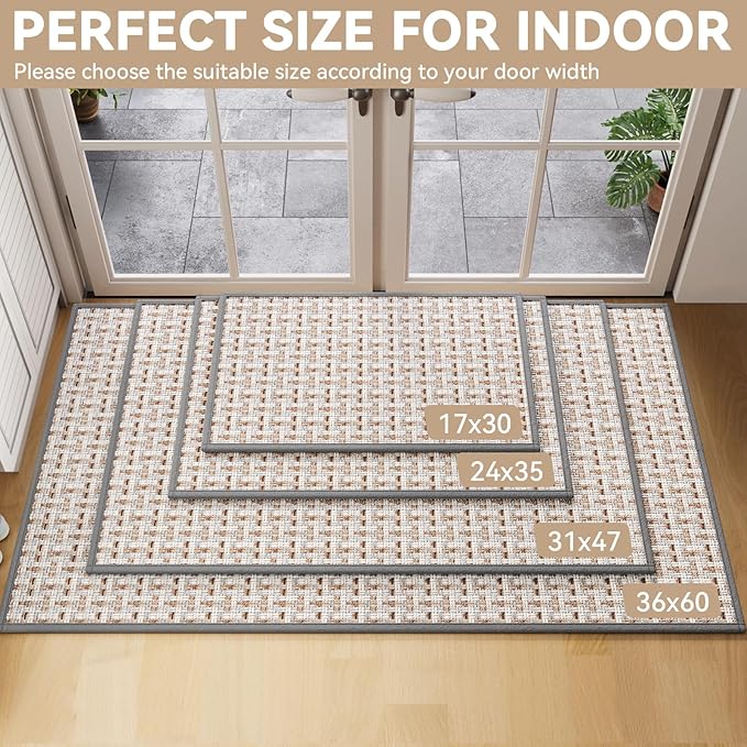 Door Mat 17"x30",Door Mat Indoor Entrance Dirt Resistant and Absorbent Non-Slip Rubber Backing Front Door Mats Washable Low-Profile Indoor Mats for Entryway, Inside Entrance Easy Clean Gray