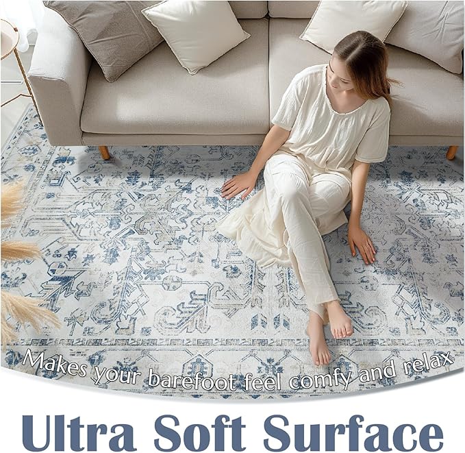 jinchan Lima Runner Rug 2x6 Washable Hallway Runner - Vintage Floral Non Slip Low-Pile Soft Ultra-Thin Kitchen Rug Distressed Carpet for Farmhouse Bedroom Entryway Laundry Room (2x6ft, Blue)