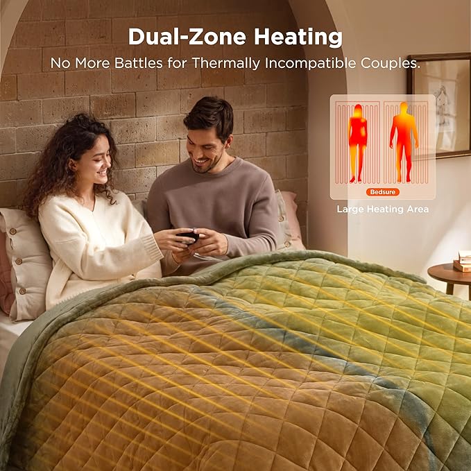 Bedsure Electric Blanket King Size - Dual Control Heated Weighted Blanket King with 10 Heat Settings, Fast Heating with 10 Time Settings (100x90 inches, Olive Green)