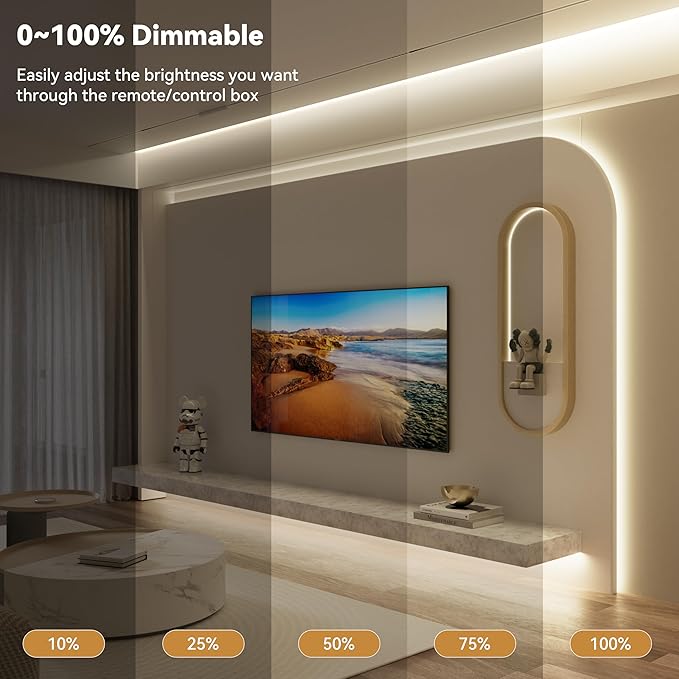 PAUTIX COB LED Strip Lights,UL Listed Dotless LED Lights with RF Remote,32.8ft Natural White 4000K Super Bright Dimmable 24V Flexible LED Tape Light,Kitchen Cabinet,Office,Stairs,Shelf Indoor Lighting