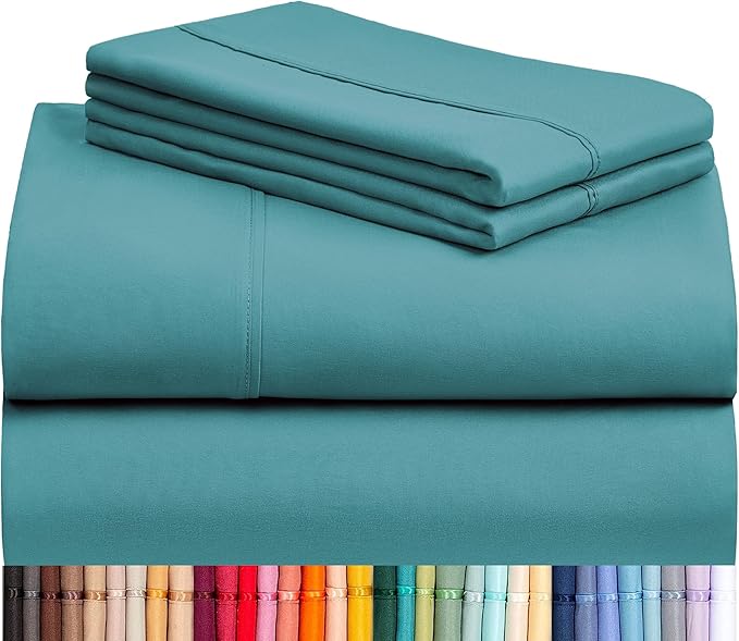 LuxClub 4 PC Full Sheet Set, Deep Pockets Wrinkle Free Cooling Bed Sheets Hotel Bedding for Women, Men, Kids & Teens, Includes 1 Fitted Sheet, 1 Flat Sheet and 2 Pillowcases-Soft Teal