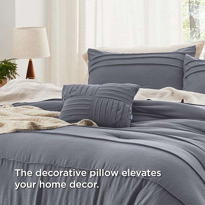 Bedsure King Comforter Set - 4 Pieces Pinch Pleat Bed Set, Dark Grey Boho Bedding for All Season, 1 Soft Comforter, 2 Pillowcases, 1 Decorative Pillow