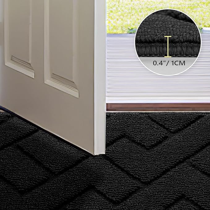hicorfe Front Door Mat Outside Entrance,36"x59" Absorbent Muddy Dirt Resist Welcome Door Mats Outdoor Indoor,Stain and Fade Resistant,Non Slip Backing Entry Mat Doormat for Entryway(Black)