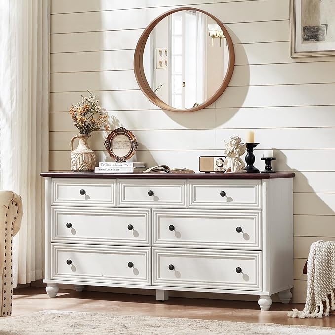 Farmhouse Dressers & Night Stand Set of 4, Wood 54" Wide Dresser & 45" Tall Chest of Drawers, 18" with Charging Station Nightstand Set of 2, Bedroom Furniture Dresser Set for Home Living Room Hallway
