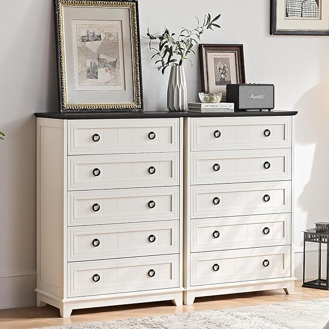 Farmhouse 5 Drawer Dresser for Bedroom, 42" Tall Small Dressers & Chest of Drawers, Rustic Wood Dresser with Metal Handle, Storage Organizer Closet for Living Room, Hallway, Entryway