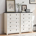 Farmhouse 5 Drawer Dresser for Bedroom Set of 2, 42" Tall Small Dressers & Chest of Drawers, Rustic Wood Dresser with Metal Handle, Storage Organizer Closet for Living Room, Hallway,Entryway