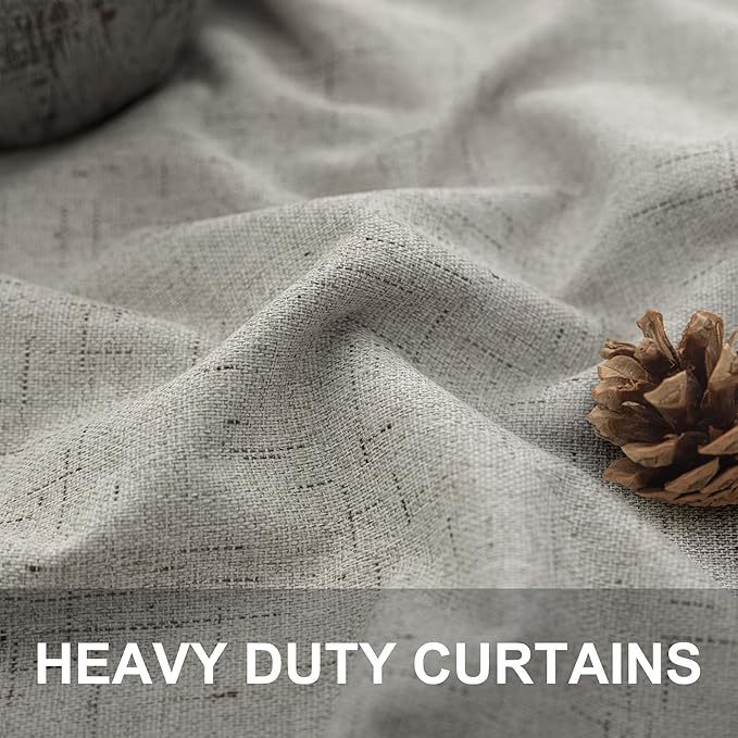 Black Out Linen Curtains 108 Inches Long for Living Room 2 Panels Set Total Blackout Flax Pleated Drapes Back Tab Neutral Boho Ceiling Floor 108 Inch Window Curtains Bedroom Cottage Core Stone Taupe