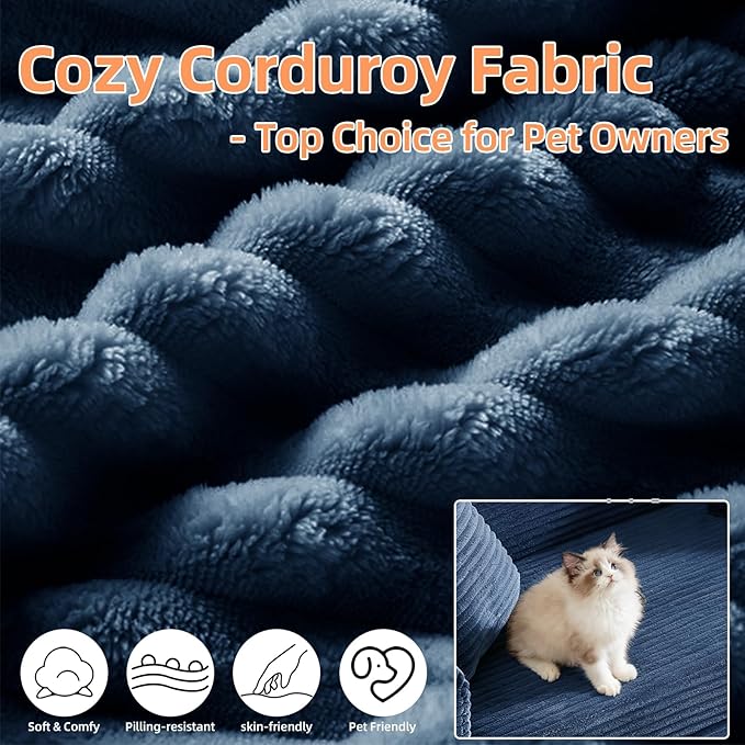 78 Inch Convertible Folding Sleeper Sofa Bed, Fold Out Floor Sofa Couch with Fixed-Shape Frame, Cloud Corduroy Foldable Mattress Couch for Living Room Bedroom (Blue)
