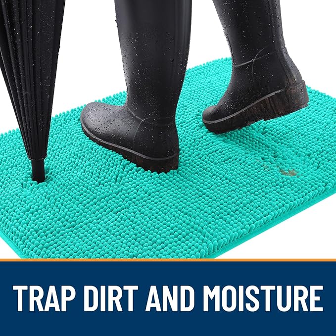 OLANLY Dog Door Mat for Muddy Paws 59x20, Absorbs Moisture and Dirt, Absorbent Non-Slip Washable Doormat, Quick Dry Chenille Mud Mat for Dogs, Entry Indoor Entryway Carpet for Inside Floor, Teal