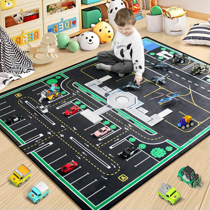 Kids Rug, Road Carpet for Kids with Combined City Road Traffic System, Car Rug and Airport Play Mat, 5x7 Ft Children’s Play Rugs for Playroom, Children’s City Traffic Map Fun Car Mat,Non-Slip
