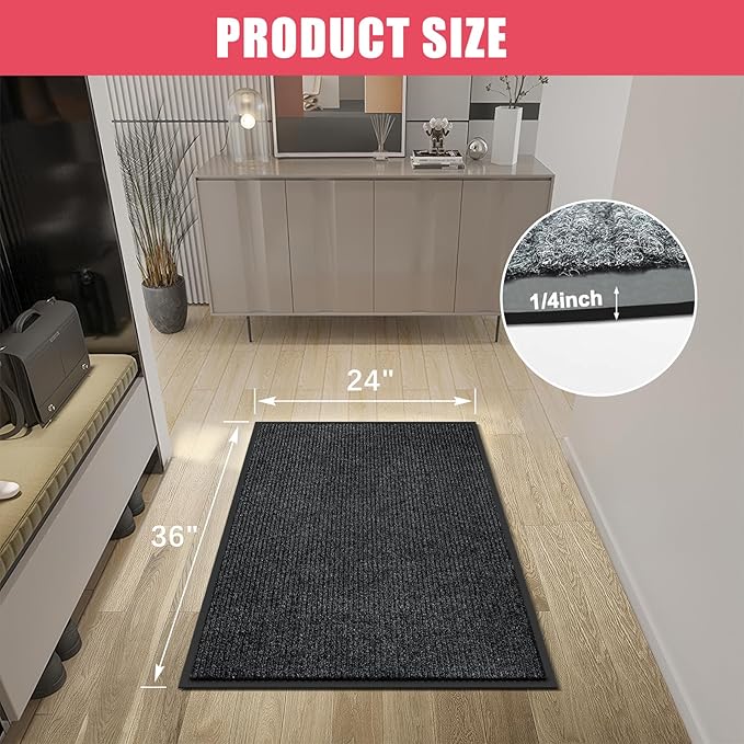 Kuyal Front Door Mat, 2'x3' Indoor Outdoor Entrance Mat, Commercial Floor Rug Inside Outside Entrance, Heavy Duty Durable Welcome Rug, Rubber Backing Non Slip Outdoor Mats for Entryway, Black
