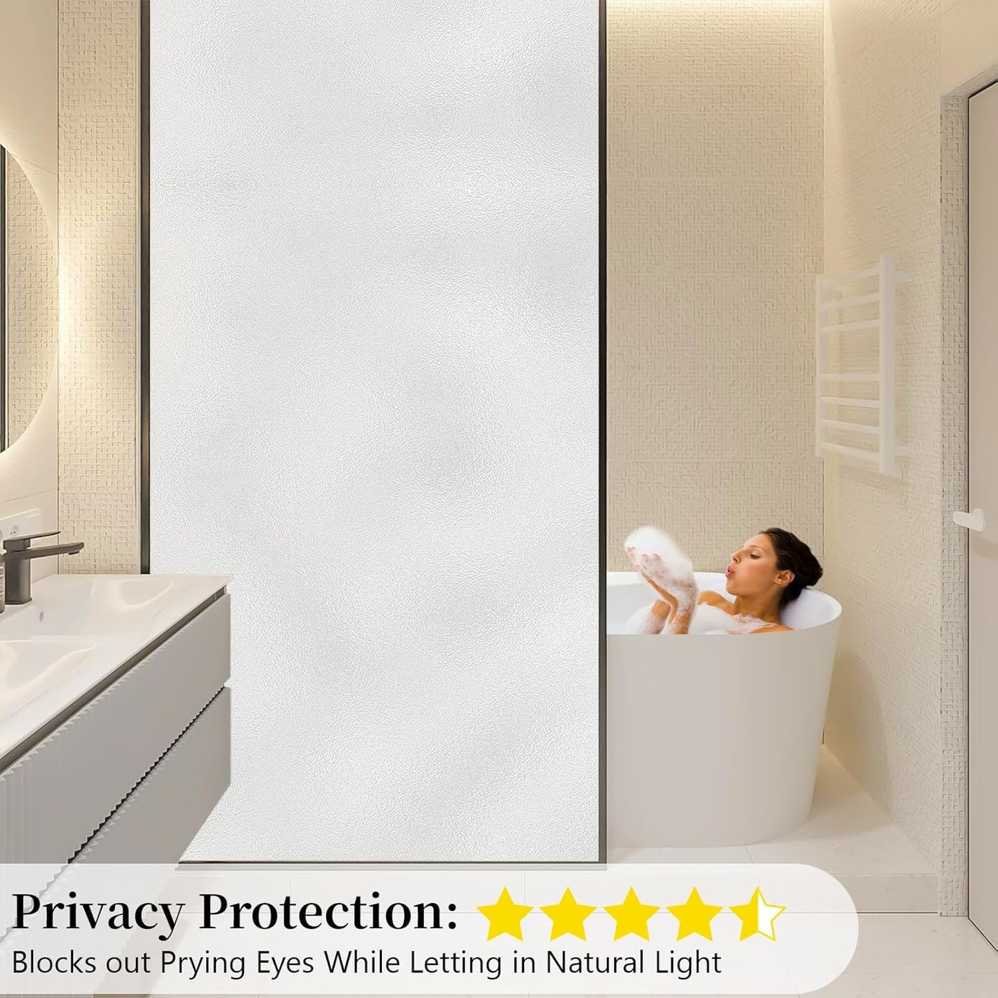Niviy Etched Privacy Window Film Frosted Glass Static Cling Non Adhesive Window Frosting Film for Bathroom Home Office, White, 17.7 x 118 inch