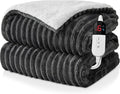 Electric Heated Blanket Full Size - 72"x84" Fast Heating Bed Blankets with 6 Heating Levels & 10 Hours Auto Off, Soft Ribbed Flannel Sherpa, Over-Heated Protection ETL, Dark Gray