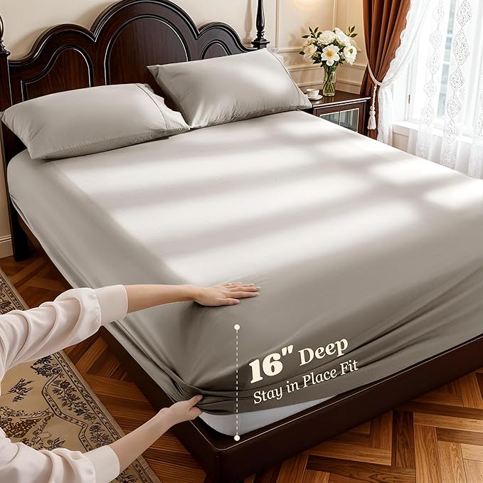 LBRO2M 1000 Thread Count 100% Egyptian Cotton Sheets Set Queen Size, 4 Piece Sets Bed Sheet Deep Pocket Sheet Set 16" Soft Comfortable All Season (Queen, Tapue)
