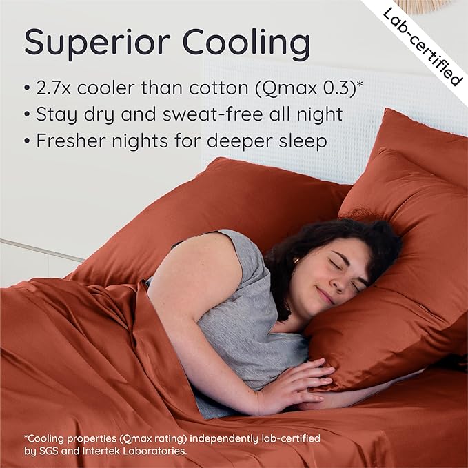 Bambaw 100% Viscose Derived from Bamboo Sheets Full Size Set – 4pcs Set of Full Size Bed Sheets Cooling and Soft, with Elastic Corner Straps, Bedding for Night Sweats (Terracotta)