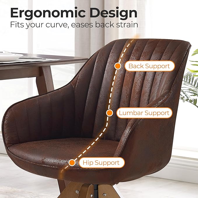 Zouron Mid Century Modern Accent Chair with Wooden Legs, Upholstered Swivel Chair No Wheels, Side Accent Armchair Vanity Chair for Small Space Home Office Living Room Bedroom, Mocha