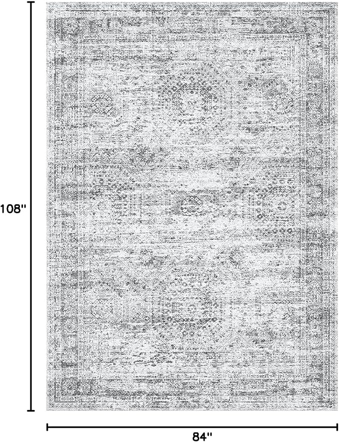 7x9 Area Rug for Living Room Washable Abstract Vintage Soft Thin Indoor Floor Non-Slip Carpet for Bedroom Dining Room Grey