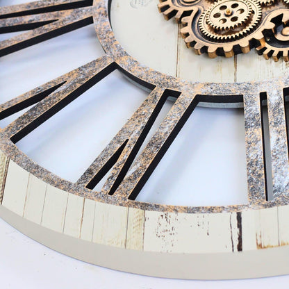 The Gears Clock 36'' Inch Real Moving Gear Wall Clock Vintage Industrial Oversized Rustic Farmhouse (Desert Beige)