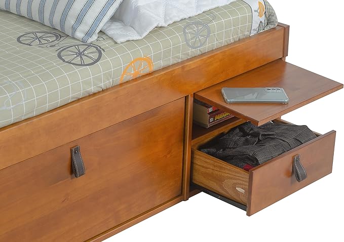 memomad Bali Storage Platform Bed with Drawers (Twin Size, Oak Brown Wood)