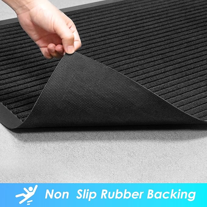 Vicwe Front Door Mat Indoor Outdoor Entrance, 71"x48" Heavy Duty Non-Slip Rubber Doormats, Low Profile,Easy Clean Entryway Floor Mats for Outside, Porch, Patios,Black